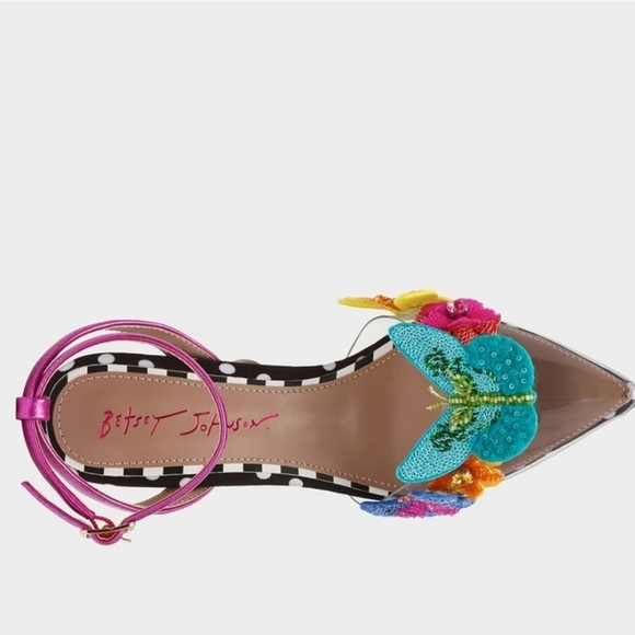 💙🔹️ Betsey Johnson🔹️ Kamilla Sequin Butterfly Clear Lucite Pumps - Picture 8 of 9